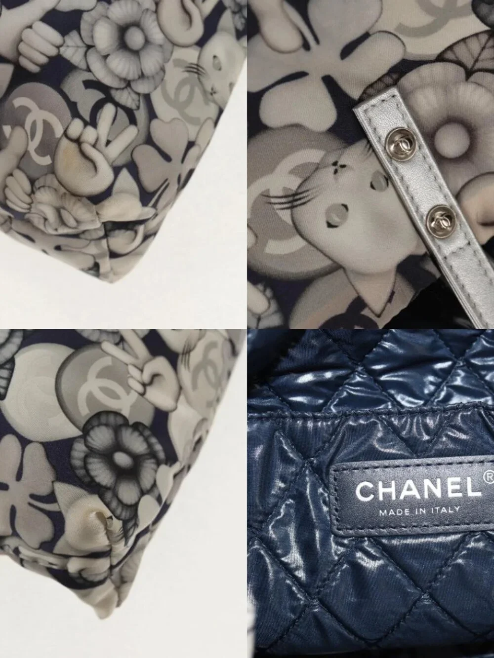 CHANEL COCO Mark Tote Bag Nylon Navy Gray CC Auth 145888V